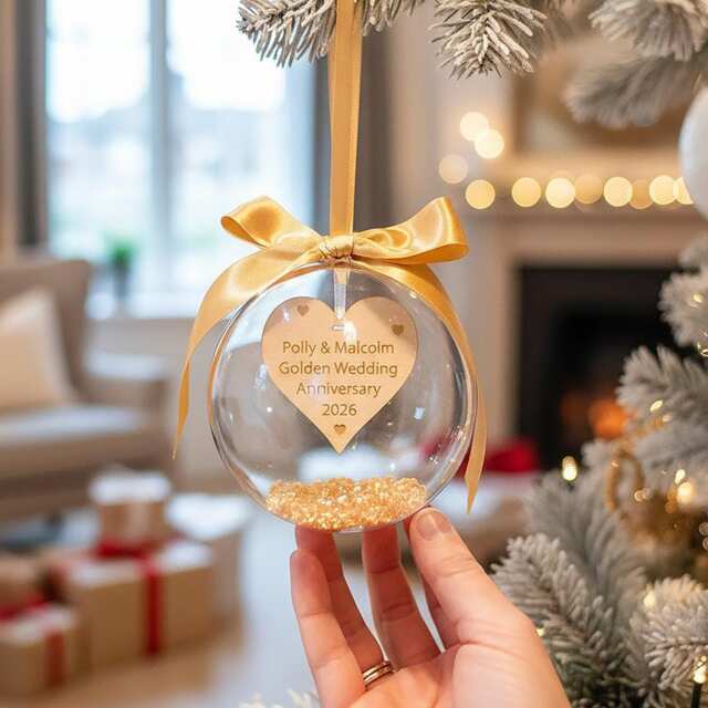 Personalised Wedding Anniversary Hanging Bauble Christmas Decoration - image 1