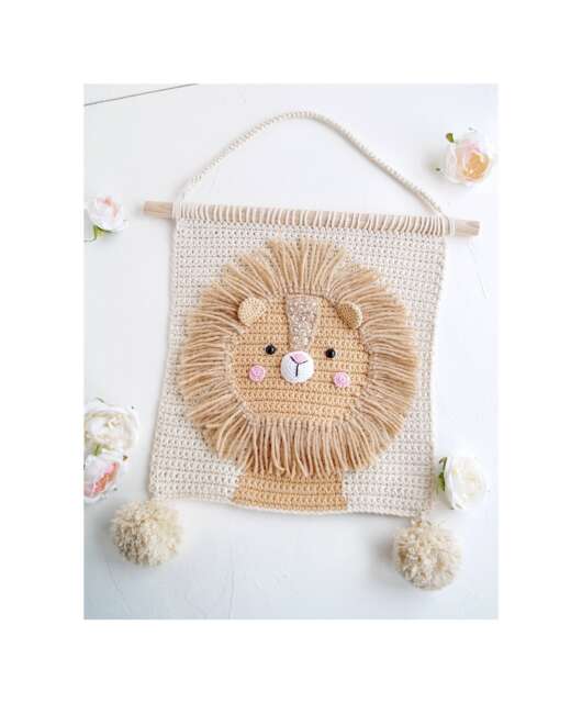 Lion Crochet Wall Hanging For Nursery Room Cotton Decor Bedroom Nursery Safari Animal Kids Jungle - image 1