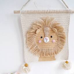 Lion Crochet Wall Hanging For Nursery Room Cotton Decor Bedroom Nursery Safari Animal Kids Jungle - thumbnail 3