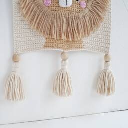 Lion Crochet Wall Hanging For Nursery Room Cotton Decor Bedroom Nursery Safari Animal Kids Jungle - thumbnail 4