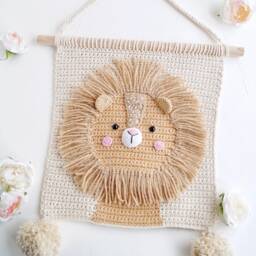 Lion Crochet Wall Hanging For Nursery Room Cotton Decor Bedroom Nursery Safari Animal Kids Jungle - thumbnail 2