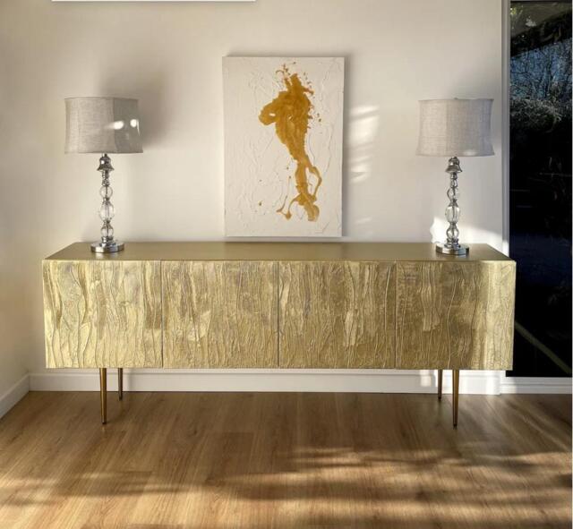 Art Deco Gold Credenza With 4 Doors, Large Record Player Stand & Sculptural Luxury Sideboard - image 1