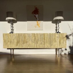 Art Deco Gold Credenza With 4 Doors, Large Record Player Stand & Sculptural Luxury Sideboard - thumbnail 2