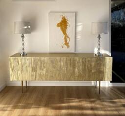 Art Deco Gold Credenza With 4 Doors, Large Record Player Stand & Sculptural Luxury Sideboard