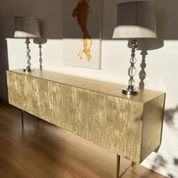 Art Deco Gold Credenza With 4 Doors, Large Record Player Stand & Sculptural Luxury Sideboard - thumbnail 3