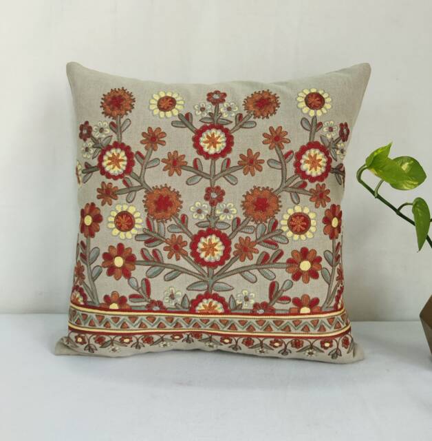 Handmade Crewel Embroidered Pillow Cover - image 1