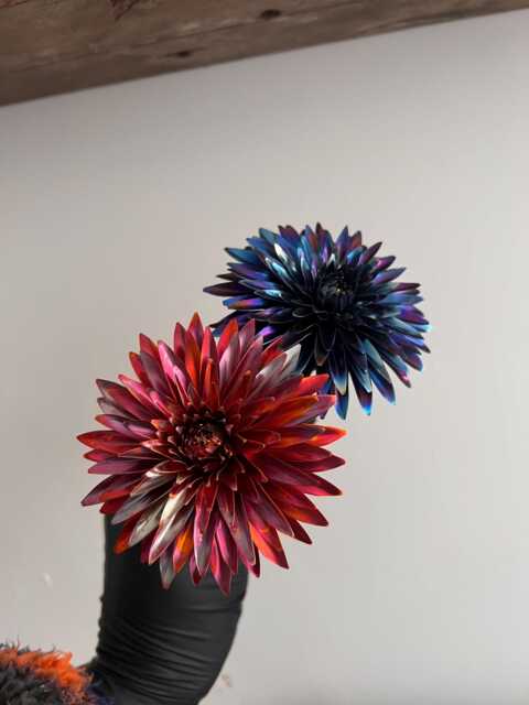 Handmade Copper & Titanium Colourful Chrysanthemum, Patina Metal Flower, Gift, Anniversary, Mother's Day - image 1