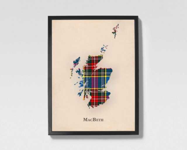 Clan Macbeth Scottish Tartan Map - Of Scotland Family Wall Decor, Ready To Hang - image 1