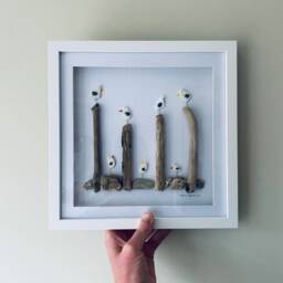 Cornish Seagull Wall Art Framed Pebble Picture Handmade in Cornwall - thumbnail 2