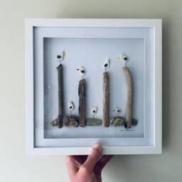 Cornish Seagull Wall Art Framed Pebble Picture Handmade in Cornwall - thumbnail 3
