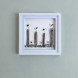 Cornish Seagull Wall Art Framed Pebble Picture Handmade in Cornwall - thumbnail 1