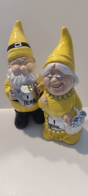 1st Wedding Anniversary , Handmade Personalised, Garden Gnomes Quirky Gift - image 1