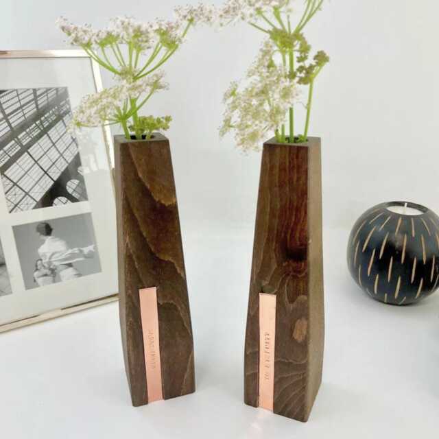 Personalised Wooden Vases - 5Th Anniversary Wooden Gift Copper 7Th Wedding Flower Vase - image 1