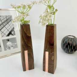 Personalised Wooden Vases - 5Th Anniversary Wooden Gift Copper 7Th Wedding Flower Vase - thumbnail 1