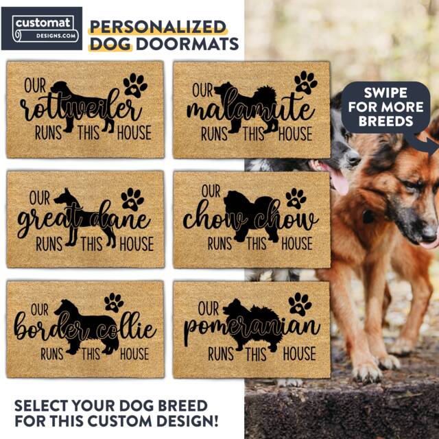 Our Dog Breed Runs This House - Personalized Gift Welcome Mat Doormat Custom Door - image 1