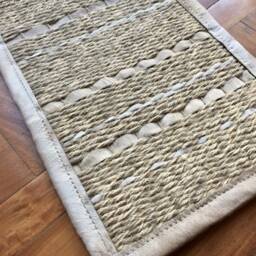 Boho Woven Sisal Rug With Cowhide Border - Beige White, Custom Size - thumbnail 2