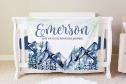 Mountains Blanket, Personalized Baby Blanket Gift, Toddler Forest Decor, Birthday Mountain Theme, Adventure Awaits
