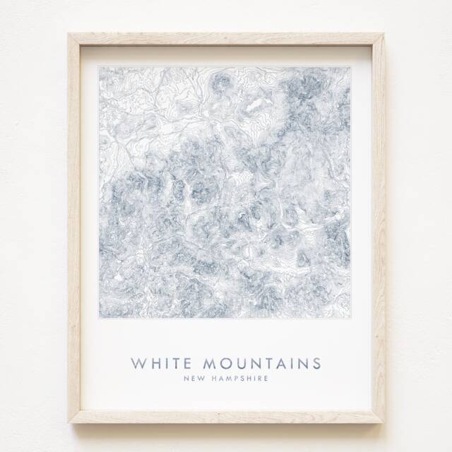 White Mountains New Hampshire Hand Painted Topographic Map Drawing in Blue - Art Print Trail Hiker Wedding Mountain Adventurer Wall Gift - image 1