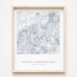 White Mountains New Hampshire Hand Painted Topographic Map Drawing in Blue - Art Print Trail Hiker Wedding Mountain Adventurer Wall Gift - thumbnail 1
