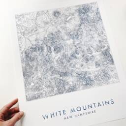 White Mountains New Hampshire Hand Painted Topographic Map Drawing in Blue - Art Print Trail Hiker Wedding Mountain Adventurer Wall Gift - thumbnail 2