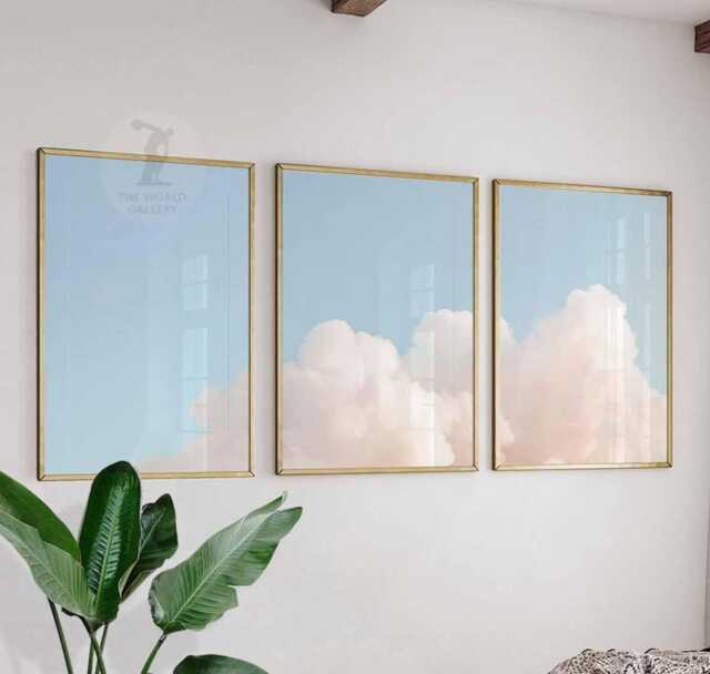 Set Of 3 Cloud Wall Art Prints, Soft Pastel Sky Posters, Minimalist Nature Inspired Decor For Living Room - image 1