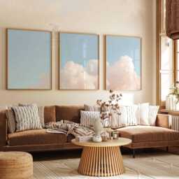 Set Of 3 Cloud Wall Art Prints, Soft Pastel Sky Posters, Minimalist Nature Inspired Decor For Living Room - thumbnail 2