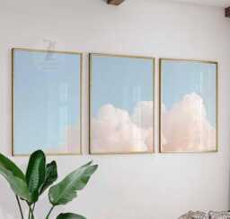 Set Of 3 Cloud Wall Art Prints, Soft Pastel Sky Posters, Minimalist Nature Inspired Decor For Living Room - thumbnail 1