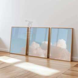 Set Of 3 Cloud Wall Art Prints, Soft Pastel Sky Posters, Minimalist Nature Inspired Decor For Living Room - thumbnail 3
