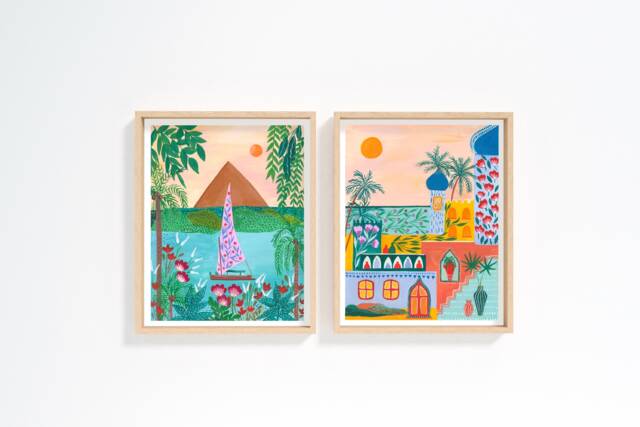 Set Of 2 Travel Prints, Egypt Art Print, Colorful Set Wall Art, Cat Nile Print Set, Cairo Print, Gift For Home - image 1