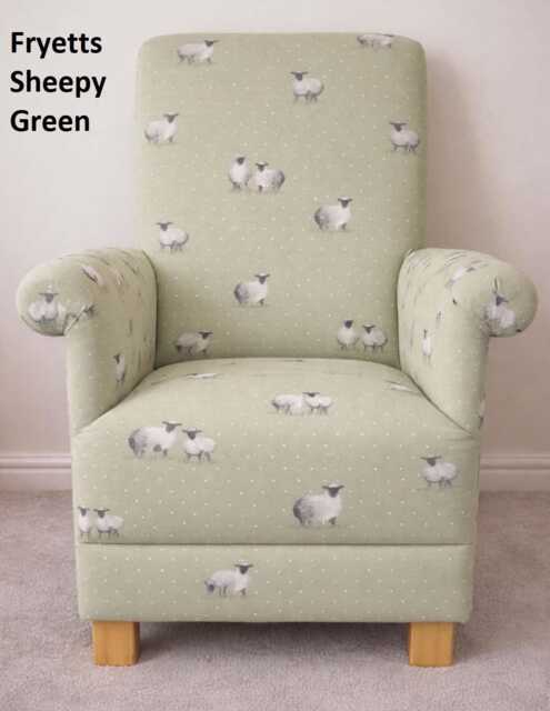 Handcrafted Children's Armchair Baa Sheep Denim Blue Fabric Kids Green Grey Nursery Chair Patchwork Boys Girls Seat Fryetts Sheepy - image 1
