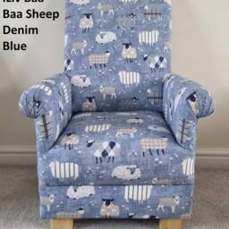 Handcrafted Children's Armchair Baa Sheep Denim Blue Fabric Kids Green Grey Nursery Chair Patchwork Boys Girls Seat Fryetts Sheepy - thumbnail 3