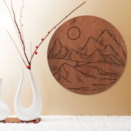 Wooden Mountain Wall Decor, Mountain Scene Art, Round Circle Scene, Landscape Desert Art - thumbnail 3