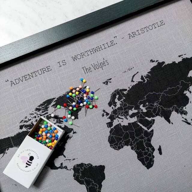 World Map Canvas With Pins, Linen Anniversary Gift, Cotton Gift For Husband, Wife, Couple Pin Board - image 1