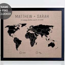 World Map Canvas With Pins, Linen Anniversary Gift, Cotton Gift For Husband, Wife, Couple Pin Board - thumbnail 2