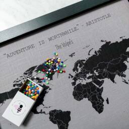 World Map Canvas With Pins, Linen Anniversary Gift, Cotton Gift For Husband, Wife, Couple Pin Board - thumbnail 1