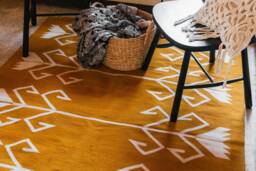 Mustard Yellow Floral Kilim Rug - Wool Area Handwoven Scandinavian Runner Washable Living Room Soft Carpet 8x10 - thumbnail 1