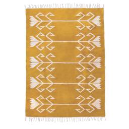 Mustard Yellow Floral Kilim Rug - Wool Area Handwoven Scandinavian Runner Washable Living Room Soft Carpet 8x10 - thumbnail 2
