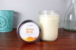 Autumn Woods Soy Candle in Half Pint Mason Jar - Fall Outdoors Woodsy Scented, Wood Or Cotton Wick - thumbnail 1