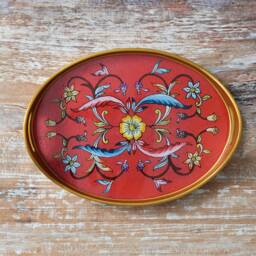 Red Floreada Azafate - Home Decoration- Fountain Tray Peruvian Crafts - thumbnail 1