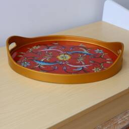 Red Floreada Azafate - Home Decoration- Fountain Tray Peruvian Crafts - thumbnail 3