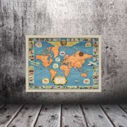 Vintage World Map Print Famous Flights & Air Routes - thumbnail 1