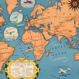 Vintage World Map Print Famous Flights & Air Routes - thumbnail 2
