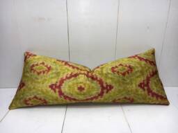 Hand-Dyed Silk Ikat Lumbar Pillow Cover, Decorative Cushion - 10x24