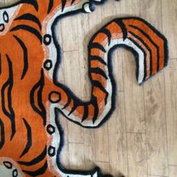 Tibetan Tiger Skin Wool Rug Handknotted Orange Nepal - Buddhist Animal Print Carpet 3 Sizes - thumbnail 3