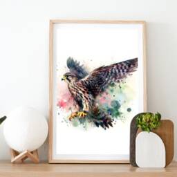 Falcon Print Set - Of 3 Posters - Watercolor Painting Watercolour Picture Merlin Wall Art Artwork Gifts Bird Decor - thumbnail 2