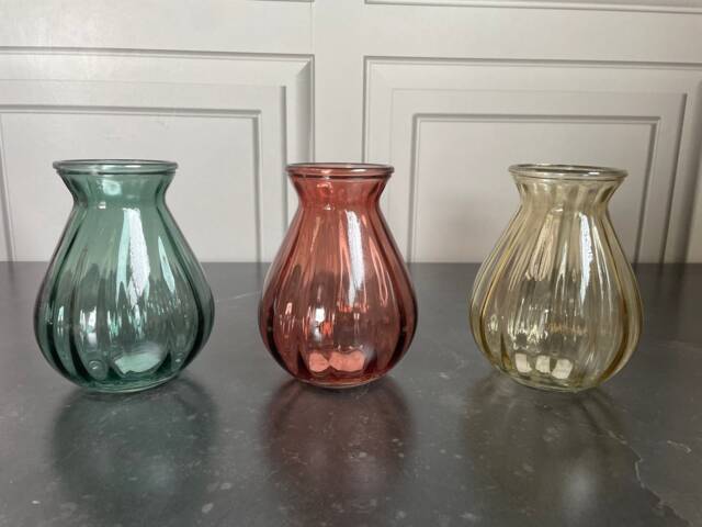 Teardrop Ribbed Small Bud Or Posy Vase -Modern Glass in Muted Pink, Amber, Teal, Fresh Wild Flowers, Garden Roses Ornaments - image 1