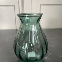 Teardrop Ribbed Small Bud Or Posy Vase -Modern Glass in Muted Pink, Amber, Teal, Fresh Wild Flowers, Garden Roses Ornaments - thumbnail 3