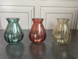 Teardrop Ribbed Small Bud Or Posy Vase -Modern Glass in Muted Pink, Amber, Teal, Fresh Wild Flowers, Garden Roses Ornaments - thumbnail 1
