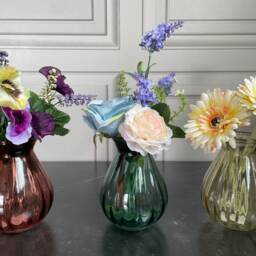 Teardrop Ribbed Small Bud Or Posy Vase -Modern Glass in Muted Pink, Amber, Teal, Fresh Wild Flowers, Garden Roses Ornaments - thumbnail 2