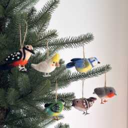 Felt American Bird Christmas Ornament Set, Woodpecker, Sparrow, Canary, Robin, Blue Tit, Tree Decor, Gifts For Lovers